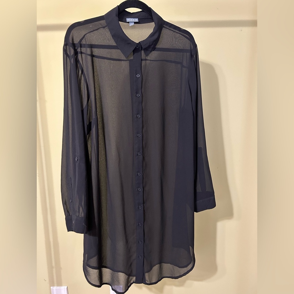 Torrid Black Sheer Button Down Shirt